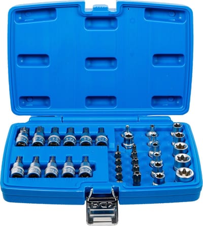Bit- en doppenset | 10 mm (3/8") | E-profiel / T-profiel (voor Torx) | 34 stuks