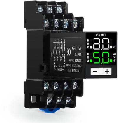 Digitale tijdrelais 230V voor multi-functionele tijdsinstellingen, 4NO 4NC, 0.1S-99H cycluscontrole met voetstuk en AC220V aansluiting