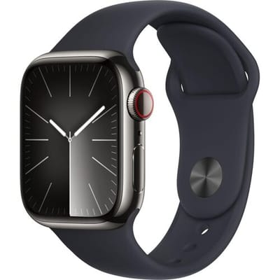 Apple Watch Series 9 GPS + Cellular 41mm grafiet roestvrijstalen behuizing met midnight sportband - M/L