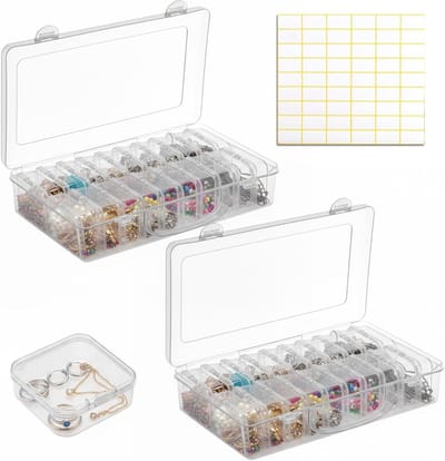 Set van 40 Kleine Opbergdozen 5,5 x 5,5 x 2 cm en 2 Grote Dozen, Doorzichtige Plastic Sorteerdozen met Flipdeksel voor Kralen, Hobby, Sieraden en Kleine Onderdelen