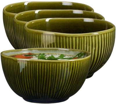 Mica Decorations Soepkom Nusa - 6x - groen - 7 x 12 cm - keramiek - kommetjes/schaaltjes - 500 ml