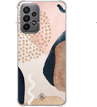 Casimoda® hoesje - Geschikt voor Samsung Galaxy A23 - Abstract Dots - Shockproof case - Extra sterk - Siliconen/TPU - Bruin/beige, Transparant