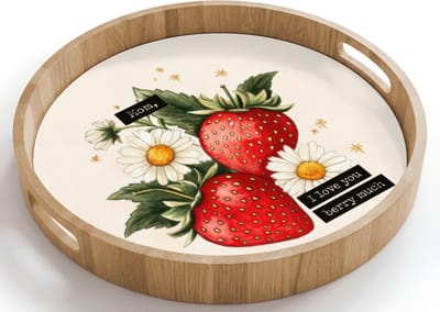 Dienblad rond 40x40 cm - Schootdienblad hout - Aardbeien - Madeliefjes - Quote - Sterretjes - Borrelplank rechthoek - Plateau houten dienbladen