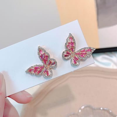 Luxe Kristal Roze Vlinder Oorknopjes Voor Vrouwen Dames Nieuw Delicaat Bruiloft Feest Sieraden Oorbellen Verjaardagscadeaus beige