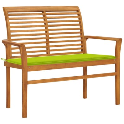 vidaXL - Tuinbank - met - heldergroen - kussen - 112 - cm - massief - teakhout