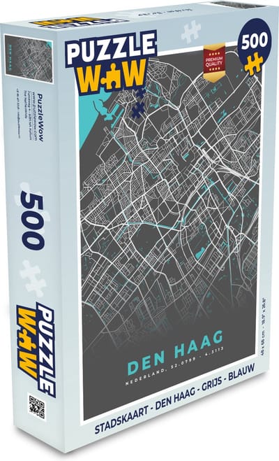 Puzzel Stadskaart - Den Haag - Grijs - Blauw - Legpuzzel - Puzzel 500 stukjes - Plattegrond