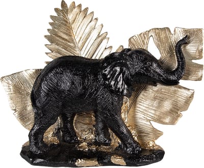 Clayre & Eef Beeld Olifant 18 cm Zwart Goudkleurig Polyresin