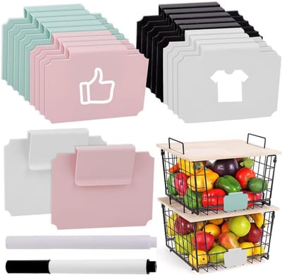 Houders voor Etiketten met Klem - 20 Stuks Labelhouders voor Opbergbakken met 2 Whiteboard Pennen