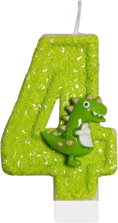 Dinosaurus Verjaardagskaars Cijfer 4 - Feestdecoratie Taart Topper