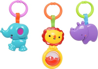 Speelgoedtopdeals - Rammelaar Hangspeeltje Buggyspeeltje - Cadeauverpakking Olifant Leeuw Neushoorn
