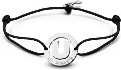 Key Moments 8KM-A00021 - Armband met stalen letter U en sleutel - one-size - Initiaal sieraad - Zilverkleurig