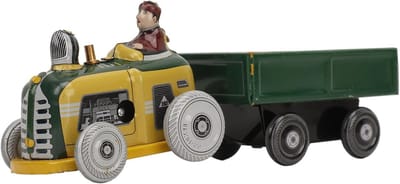 Metalen Vrachtwagen Speelgoed - Opwindbare Tractor - Verzameldecoratie - Handgemaakt Blik Vakmanschap - 16 x 6 x 6 cm