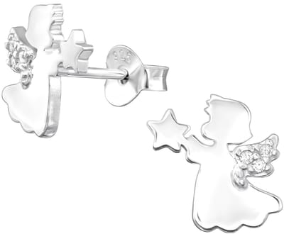 Joy|S - Zilveren engel oorbellen - 9 x 10 mm - massief sterling zilver 925 - engeltje met ster en vleugeltjes - gepolijst - kerst oorbellen