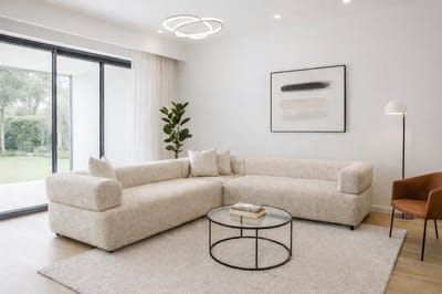 Royale U-Vormige Hoekbank – Beige Textiel – Extra Diepe Zitting – 3-Delige Loungebank – Moderne Bank voor Woonkamer