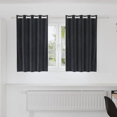 vidaXL - Zwarte - Outdoorgordijnen - met - Oogjes - 2 - stuks - Donkergrijs - Fluweel