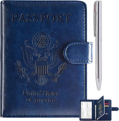 Reis Paspoorthouder - Documenten Portemonnee - Veilig Reizen - RFID Blokkerend - 14.5 x 11.5 cm - Blauw
