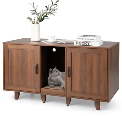 Costway Kattenkast, 3-in-1 kattenbak met ingang, verborgen kattenbak van 120 x 52 x 65 cm, kattenmeubel, kattenhuis voor katten en honden