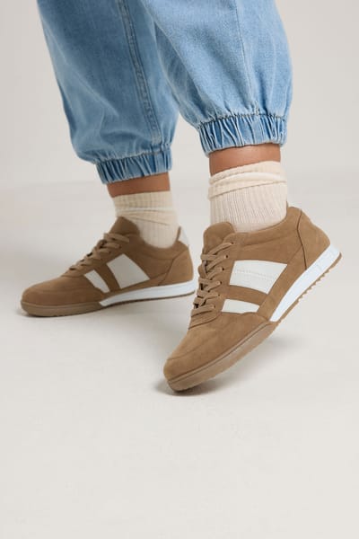 Yours Bruine Sneakers Met Zigzagdetail In Brede Epasvormsize 37E