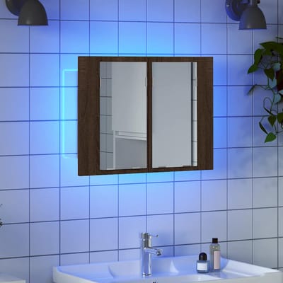 vidaXL - Spiegelkast - LED - 60x12x45 - cm - bewerkt - hout - bruin - eikenkleur
