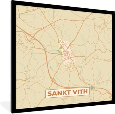 Fotolijst incl. Poster - Kaart - Sankt Vith - Stadskaart - België - Plattegrond - 40x40 cm - Posterlijst
