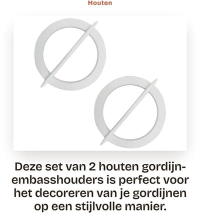 Dailygoods- Embrasshouder - Houten Gordijnklemmen - 2 Stuks - Ø 11 cm - Gatvrije Installatie - Decoratieve Klem voor Stoffen - Gordijnklem