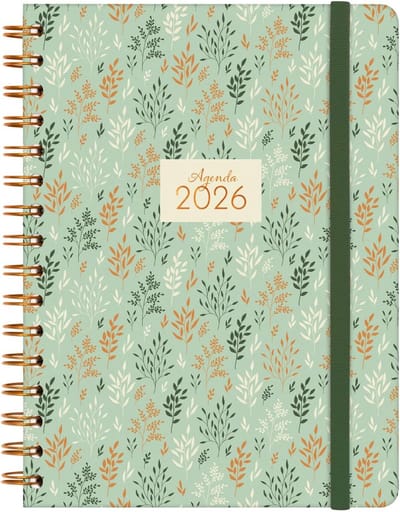 Famanu – Spiraalplanner 2026 A5 met verticale weekweergave elastieksluiting dubbele spiraal en warme tarwekleur