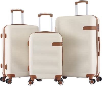 Reiskoffer Set 3-delig - Lichtgewicht Beige ABS Kofferset met 4 Wielen en Combinatieslot voor Veilig en Comfortabel Reizen