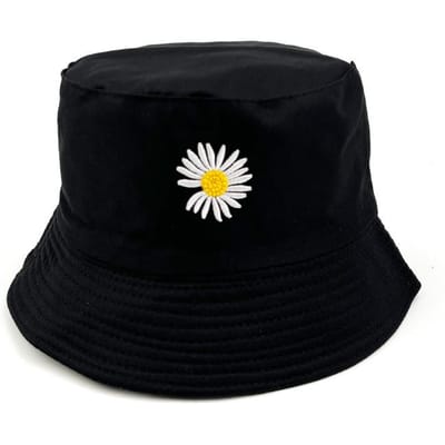 Le Même Chapeau Bob Chrysanthème Double Face en Été Version Coréenne Chapeau de Soleil pour Hommes pour Femmes Petit Chapeau Pêcheur Marguerites M（56-58cm） black