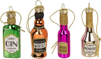 Out of the Blue kersthangers- drank - 4x st- 7 cm - glas - Gin, Whisky, Prosecco, wijn