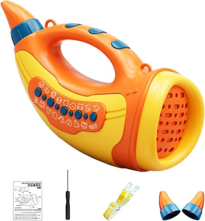 Muziekspeelgoed Hoorn - Kindertrompet dierengeluiden - Spelenderwijs Leren - Stimuleert Longcapaciteit - 19 x 14 x 10 cm - Oranje