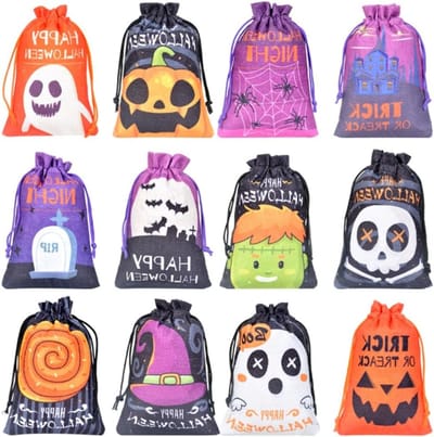 24 Stuks Jute Tassen met Koord voor Halloween, 10 x 14 cm, Cadeautassen voor Snoep en Feestjes