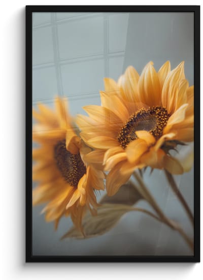 Poster in lijst - Fotolijst 60x90 cm - Posters - Zonnebloemen - Geel - Wazig - Posterlijst zwart - Decoratie - Wanddecoratie woonkamer - Muurdecoratie slaapkamer