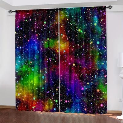 2 pièces Rideaux Galaxie Colorés, Rideaux Imprimés Étoiles Ciel Étoilé Univers Espace Extérieur, Pour Salon Cuisine Chambre Décoration Intérieure W50H130(CM)x2pcs&Rod Pocket blue