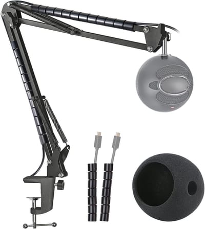 Microfoonstandaard met Windscherm - Verstelbare Boomarm en Popfilter Schuimhoes voor Blue Snowball ICE Microfoon