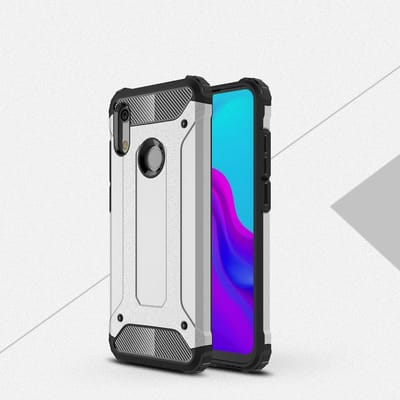 Ntech Hoesje Geschikt voor Huawei Y6 (2019) Dual layer Armor Hoesje - Zilver