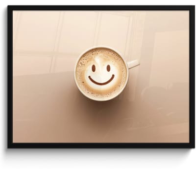 Fotolijst inclusief poster - Posterlijst 70x50 cm - Posters - Koffie - Melkschuim - Lach - Beige - Foto in lijst - Keuken decoratie muur - Wanddecoratie accessoires - Muurdecoratie - Schilderijen