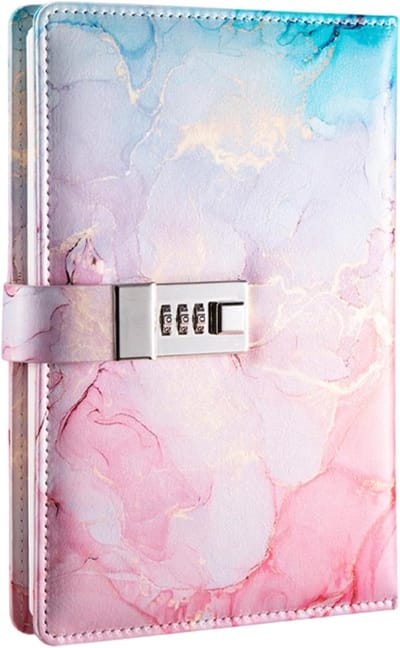 Dagboek met slot - Notitieboek geheimen - Persoonlijke notities - PU-leer marmer design - 22 x 15 cm - Roze