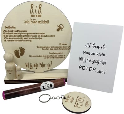 Geschenkbox Wil jij mijn PETER zijn? | roze | B.I.B. | sleutelhanger | peter vragen | meter worden | peetoom vragen | peetoom worden | cadeau | doosje met een vraag