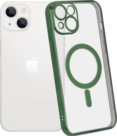 ShieldCase telefoonhoesje geschikt voor Apple iPhone 14 hoesje transparant Magneet metal coating - donkergroen - Backcover case doorzichtig - Shockproof hoesje - Met oplaad ring