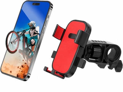 VHV Telefoonhouder motor en fiets - stuurbevestiging - 360 graden draaibaar - eenhandige bediening - voor fiets motor scooter en kinderwagen - Rood