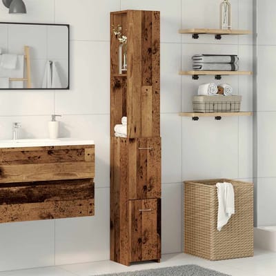 vidaXL - Badkamerkast - 25x25x170 - cm - bewerkt - hout - oud - houtkleurig