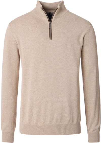 CASAMODA Halfzip Trui Solid Beige - Maat M - Heren - Quarter zip