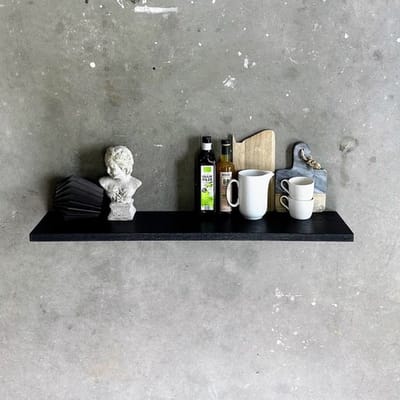 GoudmetHout® Zwevende Wandplank Industrieel - 180 x 20 cm Muurplank - Zwart Eiken Hout - Decoratie Wandrek & Boekenrek - Hangplank Keuken - Floating Wall Shelf met Blinde Montage