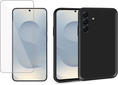 ChiGuard Hoesje & Screenprotector geschikt voor Samsung S25 – Gehard Glas Cover - Suède Case Zwart