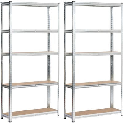 Dubbele Metalen Rekken 90x30x180 cm in Zilver – Staande Stalen/MDF Opbergrekken – 10 Planken – Zelfmontage – Max. 175 kg per Plank – Industriële Stijl – Geschikt voor Kantoor, Garage, Archiefruimte