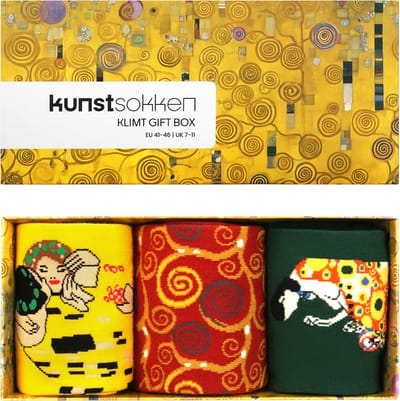 Kunst sokken - Gustav Klimt Giftbox 3-pack - Sokken Dames 36 40 - Biologisch Katoenen Sokken - funny socks happy - Vrolijke Sokken - Grappige Sokken - Sokken Cadeau