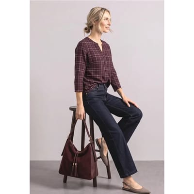 Shirt met 3/4-mouwen, split in de hals en print