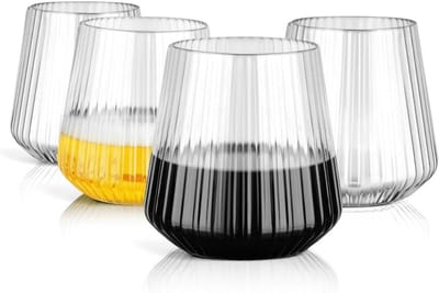 Set van 4 Herbruikbare Plastic Wijnglazen van 380ml - Ribbel Design, BPA-vrij en Schokbestendig voor Wijn, Champagne en Feesten