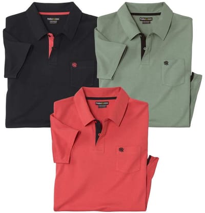 ATLAS FOR MEN - Set van 3 effen polo’s van katoen - Heren - Verkrijgbaar in grote maten - M