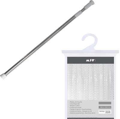 MSV Douchegordijn met ophangstang - uitschuifbaar 75-125 cm - wit - L180 x H200 cm - pvc